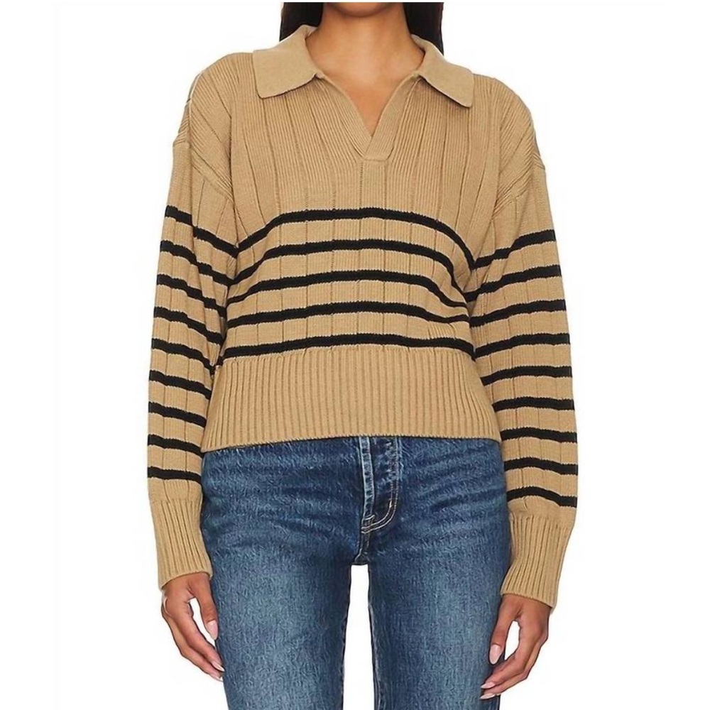 PISTOLA Arlo Polo Sweater - Tan Noir Stripe